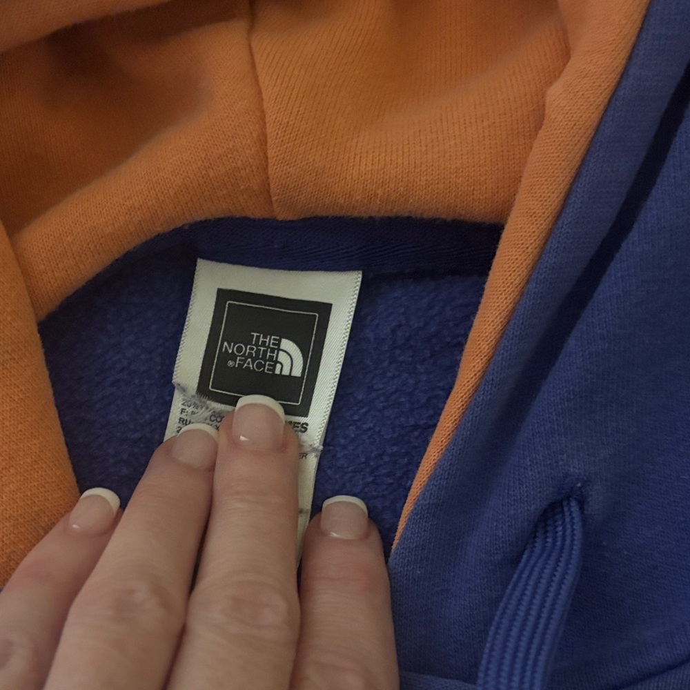 The North Face Royal Blue Hoodie with Vibrant Orange Accents - Picture 2 of 2